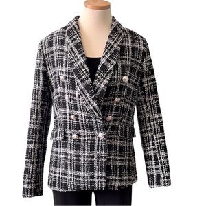 Aqua Tweed Double-Breasted Blazer Jacket, Small